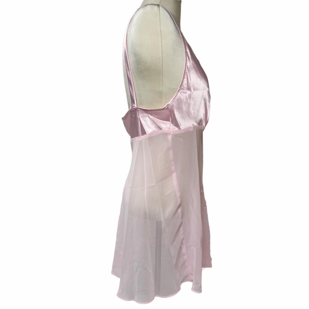 Sexy Silk Babydoll Nighty Romantic Sequins Embroidered Pink 80s 90s Y2K Lingerie - Picture 6 of 16